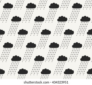 Vector seamless pattern. Modern stylish texture with structure of repeating clouds with rain. Tileable background for wallpapers, fabric or wrapping paper.