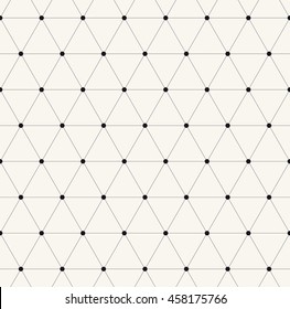 Vector seamless pattern. Modern stylish texture. Repeating geometric background with linear hexagons and triangles. Small circles in nodes. Minimalistic graphic design.