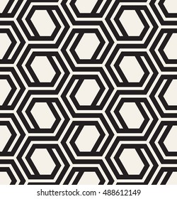 Vector seamless pattern. Modern stylish texture. Repeating geometric background with hexagonal scroll. Twisted geometric shapes.