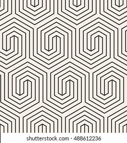 Vector seamless pattern. Modern stylish texture. Repeating geometric background with hexagonal scroll. Twisted geometric shapes.