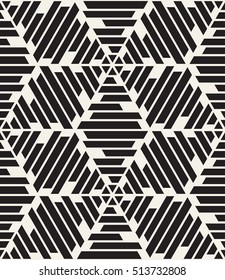 Vector seamless pattern. Modern stylish texture. Repeating geometric tiles. Striped triangles which are forming hexagons