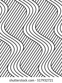 Vector seamless pattern. Modern stylish texture. Repeated monochrome pattern. The wavy lines on the background of oblique strips.
