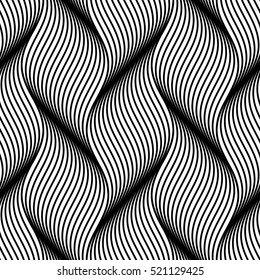 Vector seamless pattern. Modern stylish texture. Repeated monochrome pattern of thin wavy strands arranged vertically.