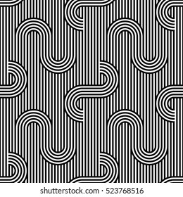 Vector seamless pattern. Modern stylish texture. Repeated monochrome pattern with curved lines.