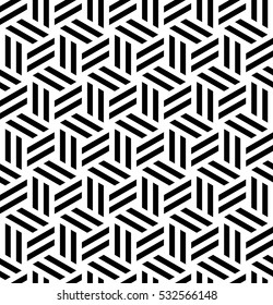Vector seamless pattern. Modern stylish texture. Monochrome geometrical pattern. Hexagonal tiles with stripes.