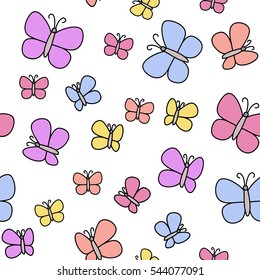 Vector seamless pattern. Modern stylish texture. Repeating abstract background with hand drawn butterflies.