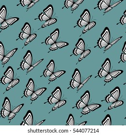 Vector seamless pattern. Modern stylish texture. Repeating abstract background with flying butterflies.