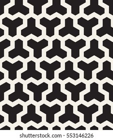 Vector seamless pattern. Modern stylish texture. Striped geometric tiles with triple hexagonal elements.