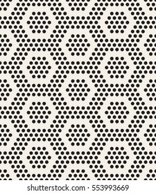 Vector seamless pattern. Modern stylish texture. Repeating geometric tiles with dotted hexagons. Regular hipster background. Small circles form hexagonal minimalistic ornament.