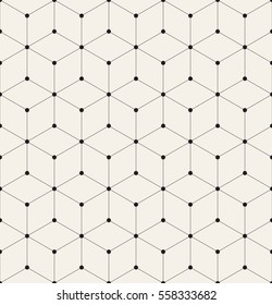 Vector seamless pattern. Modern stylish texture. Repeating geometric background with linear rhombuses and filled circles in nodes.