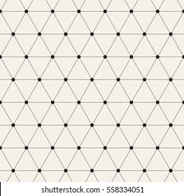 Vector seamless pattern. Modern stylish texture. Repeating geometric background with linear triangles. Small circles in nodes. Minimalistic hexagonal graphic design.