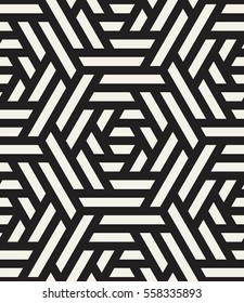 Vector seamless pattern. Modern stylish texture. Repeating geometric tiles with hexagonal elements. Contemporary graphic design. Trendy hipster monochrome print.