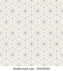 Vector seamless pattern. Modern stylish texture. Repeating geometric tiles. Thin linear triangles on hexagonal grid.