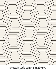 Vector seamless pattern. Modern stylish texture. Striped geometric tiles with hexagonal scrolls.