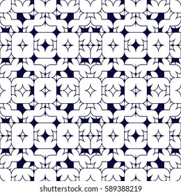 Vector seamless pattern. Modern stylish texture. Repeating geometric tracery. Contemporary graphic design. Navy color Background.