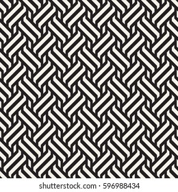 Vector Seamless Pattern. Modern Stylish Interlacing Lines Texture. Geometric Striped Ornament. Monochrome Linear Braids