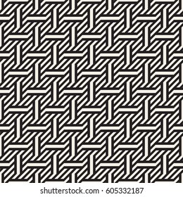 Vector Seamless Pattern. Modern Stylish Interlacing Lines Texture. Geometric Striped Ornament. Monochrome Linear Braids