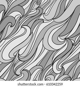 Vector seamless pattern. Modern stylish texture. Abstract background with hand drawn monochrome grey waves.