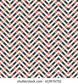 Vector seamless pattern. Modern stylish texture in the form of zigzags, waves. Regularly repeating geometric shapes, rhombuses, strips. Vector element of graphical design