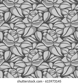 Vector seamless pattern. Modern stylish texture. Repeating monochrome abstract floral background with rose flowers and leaves.