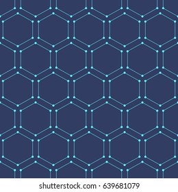 Vector seamless pattern. Modern stylish texture. Repeating geometric background with linear hexagons. Dots in nodes.