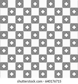 Vector seamless pattern. Modern stylish geometric texture. Regularly repeating squares consisting of symmetric curved lines. Abstract checkered background.