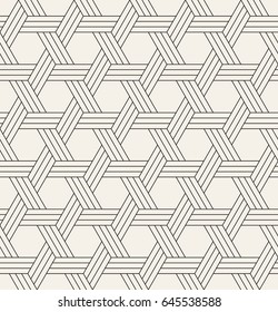 Vector seamless pattern. Modern stylish texture. Repeating geometric background. Striped hexagonal grid. Monochrome graphic design.