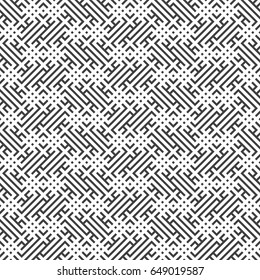 Vector seamless pattern. Modern stylish texture with regularly repetition geometrical shapes: small rhombuses, corner strips. Chaotic random cover surface. Memphis style.