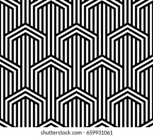 Vector seamless pattern. Modern stylish texture. Monochrome geometric pattern. Broken lines on a background of vertical stripes.