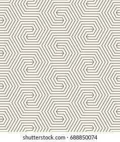 Vector seamless pattern. Modern stylish texture. Repeating geometric background with hexagonal scroll. Twisted geometric shapes.