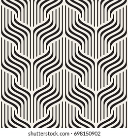 Vector seamless pattern. Modern stylish texture. Geometric striped ornament. Monochrome diagonal waves.