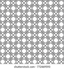 Vector seamless pattern. Modern stylish texture. Regularly repeating geometrical ornament with small rhombuses, crosses, checks. Classical abstract textured background.