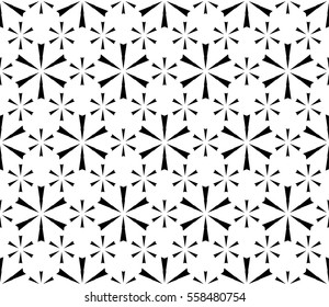 Vector seamless pattern. Modern subtle black & white texture. Simple geometric floral figures, snowflakes. Endless repeat minimalist abstract monochrome background. Design for decoration, prints, web.