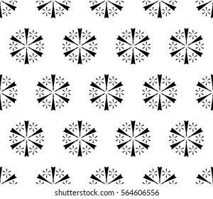 Vector seamless pattern. Modern subtle black & white texture. Simple geometric floral figures, snowflakes. Endless abstract monochrome background. Design for decoration, textile, prints, digital, web.