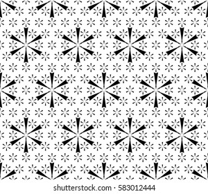 Vector seamless pattern. Modern subtle black & white texture. Simple geometric floral figures, snowflakes. Repeat abstract monochrome background. Design for decoration, textile, prints, digital, cloth