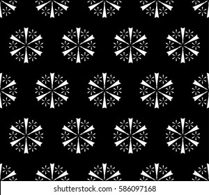 Vector seamless pattern. Modern subtle black & white texture. Simple geometric floral figures, snowflakes. Endless dark minimalist abstract monochrome background. Design for decor, prints, textile 