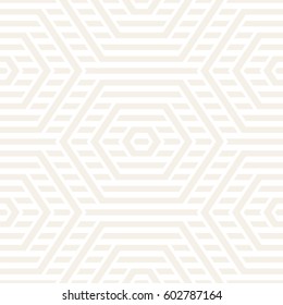 Vector Seamless Pattern. Modern Subtle Geometric Texture. Repeating Lattice Abstract Background. Linear Grid From Striped Hexagonal Elements.