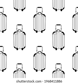 Vector Seamless Pattern With A Modern Suitcase Wheelie Pattern In Doodle Style On A White Background. Illustration For Postcards, Packaging, Clothing, Travel