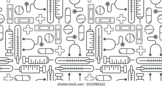 Vector seamless pattern. Modern texture. Repeating abstract background with medicals. Flat icon.
