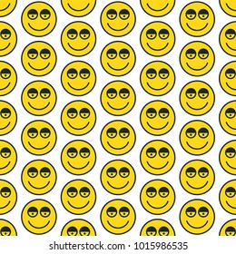 Vector seamless pattern. Modern texture. Repeating abstract background with yellow smiley face. Flat icon.