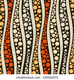 Vector seamless pattern. Modern texture. Repeating abstract background with dotted waves. Groups of stripes and circles