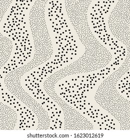 Vector seamless pattern. Modern texture. Repeating abstract background with circles. Graphic stripes with dotted waves.