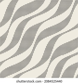 Vector seamless pattern. Modern texture. Repeating abstract background with diagonal dotted waves. Graphic wavy stripes. Can be used as swatch for illustrator.
