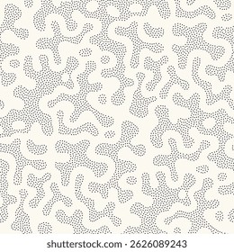 Padrão sem emenda do vetor. Textura moderna. Fundo abstrato repetitivo com ondas pontilhadas. Manchas onduladas gráficas.
