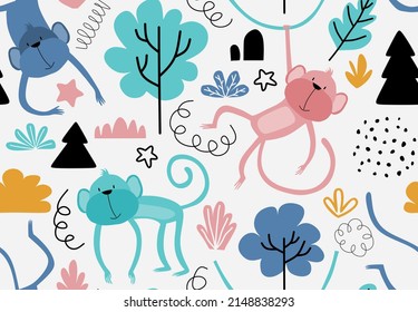 Vector seamless pattern with monkey.