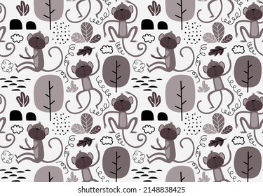 Vector seamless pattern with monkey.