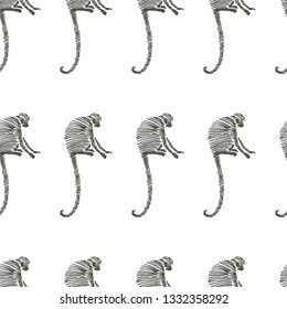 Vector seamless pattern with monkeys. Hand drawn texture with cute animals in sketch style.