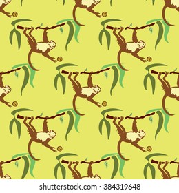 Vector seamless pattern with monkeys. Symbol of 2016 year. 