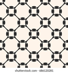Vector seamless pattern. Monochrome abstract geometric texture, subtle rounded lattice, floral shapes, repeat tiles. Stylish design in Arabian style, traditional motif in modern digital rendition