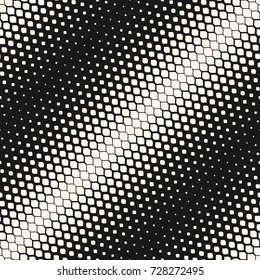 Vector seamless pattern. Monochrome background with halftone transition effect, diagonal gradient. Abstract modern geometric texture with rounded shapes, repeat tiles. Design for decor, prints, covers